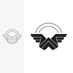 winged mountain logo, with wings forming the letter W. Line art style and silhouette stylish.