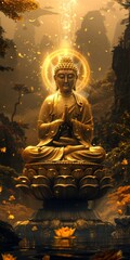 Buddha Statue Meditating in Forest