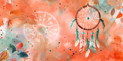 Indian dream catcher artistic scene with watercolor effects to mix contrasting colors