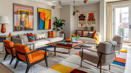 Art Home. Modern colorful living room Interior with sofas and paintings