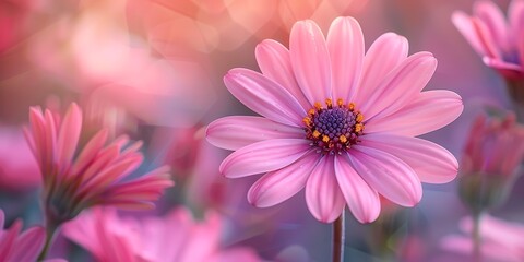 Obraz premium Pink daisy flowers with bokeh effect. Floral background.