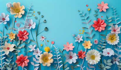 Blue background with paper flowers