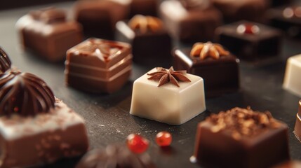 Handcrafted delectable chocolate treats in a confectionery