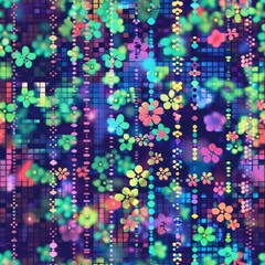 Vibrant Digital Flower Matrix - Abstract Technology Background
