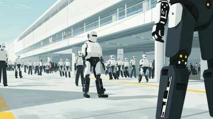 Futuristic Robotics Security Patrol in Urban Environment