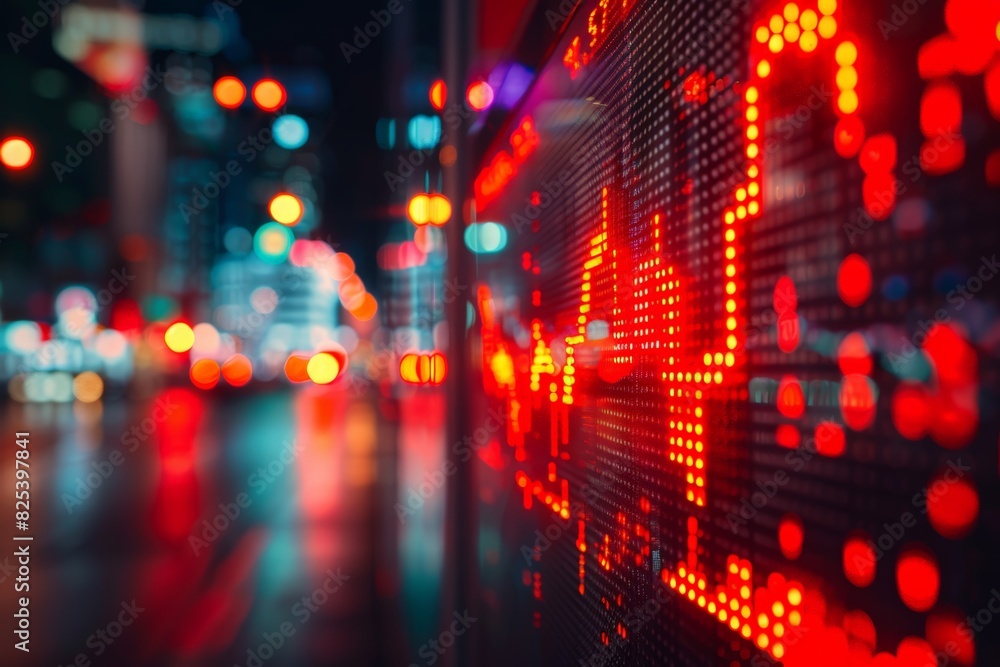 Poster red screen with a lot of dots on it. intense shot of a stock market monitor displaying a significant