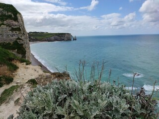 view of the coast of the ocean, Etretat, travel in Normandy, France