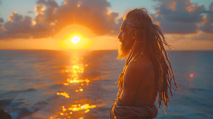 Silhouette of a Person Watching the Sunset Over the Ocean