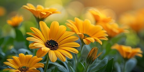 Fototapeta premium Close up of beautiful African daisy flowers in the garden. Nature background