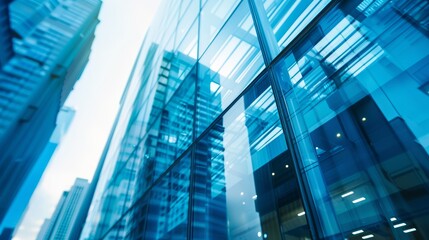 Reflective glass facade of modern skyscraper. Urban architecture and corporate environment