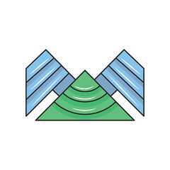 winged mountain logo, visualized simply and elegantly, modern sign template. solid color style,