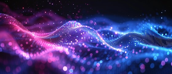 Abstract Waving Particle Technology Background Design. Abstract wave moving dots flow particles, hi-tech and big data background design for brochures, flyers, magazine, business card, banner. Vector.