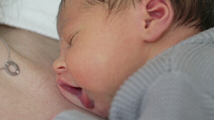 Infant's First Days - Sleeping Peacefully on Mother's Chest During Early Life, newborn baby...