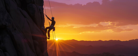 climber at sunset, AI generated