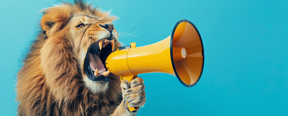 lion with megaphone, AI generated