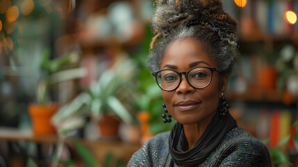 Smiling Woman with Glasses in a Plant Shop