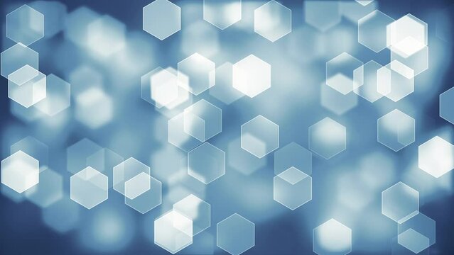 Hexagonal Blue Bokeh. Abstract Hexagons on a Blurry Soft Background. Looped video.