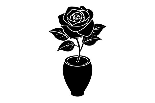 recommend clip art: Rose flower with tub vector silhouette illustration