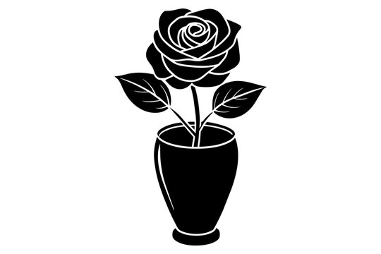 recommend clip art: Rose flower with tub vector silhouette illustration