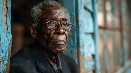 Close-up of an Elderly Black Man Smiling Through a Window