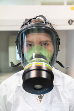 Scientist Wearing Full Face Respirator Indoors