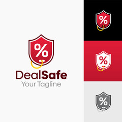 Illustration Vector Graphic Logo of Deals Safe. Merging Concepts of a Coupon tag and Shield Shape. Good for business, startup, company logo