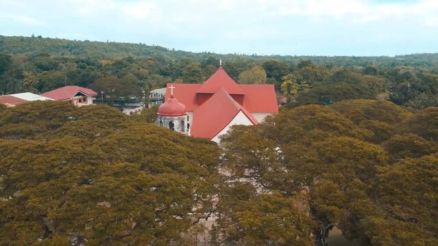 Drone footage of the San Isidro Labrador Parish Church (Lazi Church) in Lazi, Siquijor, Philippines