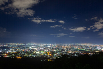 Chiang Mai at night. View from Chaloem Phra Kiat Pavilion Viewpoint on the way to Doi Suthep temple on the slopes of Doi Pui mountain.
