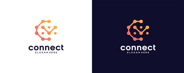 Abstract letter C logo design template with connect concept.
