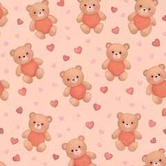 Background patterns in the style of Valentine's Day, Teddy bears holds the heart, Wrapping paper