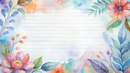 A clean white sheet for notes with a VERY thin (closer to the edge of the paper) border for summer-themed corners with floral ornaments, delicate shades of white, in watercolor style. Cartoon-comic st