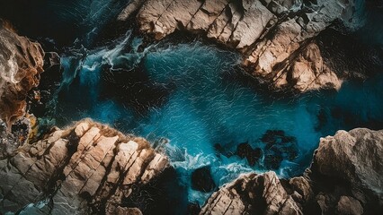 Abstract background, rocky textures, blue , gray and black colors.