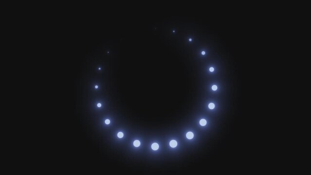 Digital modern minimalist loader in the form of circles forming a circle. Change the size of the circles. Black background, 4K looped 60 fps