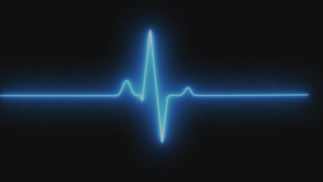Digital minimalist neon cardiogram showing one heart cycle. Correct medical image of a cardiogram with the appropriate teeth and segments. Black background, 4K looped 60 fps