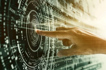 Person pushing a futuristic button on computer