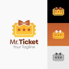 Illustration Vector Graphic Logo of Mister Ticket. Merging Concepts of a bowties and Ticket Shape. Good for business, startup, company logo