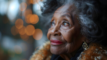 Close-up Portrait of a Smiling Elderly Woman with Gray Hair