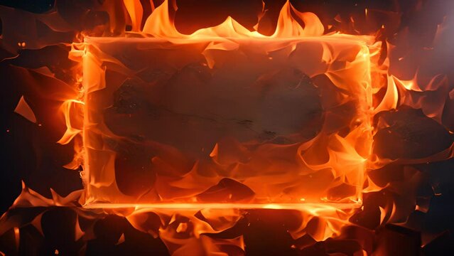 A glowing, fiery frame with dynamic flames on a dark background
