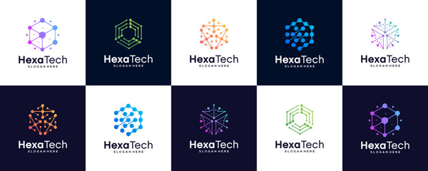 set Of Hexagonal technology Logo designs template