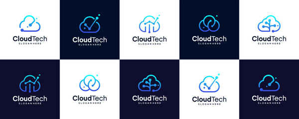 Set of Cloud tech logo designs concept vector, Technology logo symbol icon template
