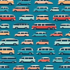 Naklejka premium Seamless surf van pattern vector illustration