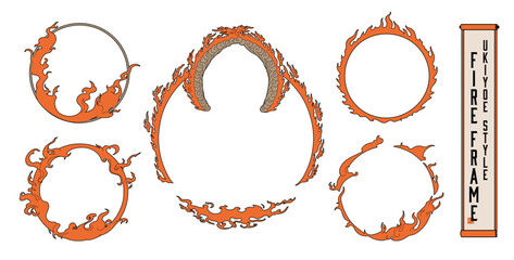 浮世絵風　炎の円形タイトルフレームセット。