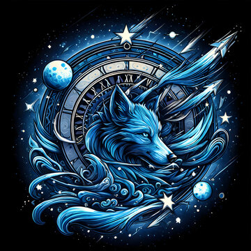 wolf and moon