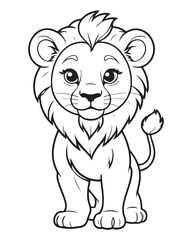Cute Lion Coloring Pages for kids, Lion cartoon vector, Lion illustration, black and white color.