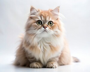 Persian breed cat sitting isolated on white background looking at camera.