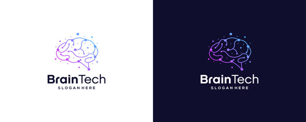 Creative Brain tech logo design vector