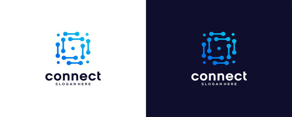 technology connect logo design, with gradient blue, vector illustration