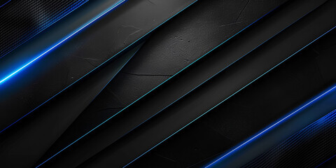 Obraz premium Dark grey black abstract background with blue glowing lines design for social media post, business, advertising event. Modern technology innovation concept background
