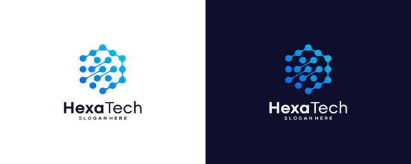 technology logo design with symbol hexagon, vector illustration