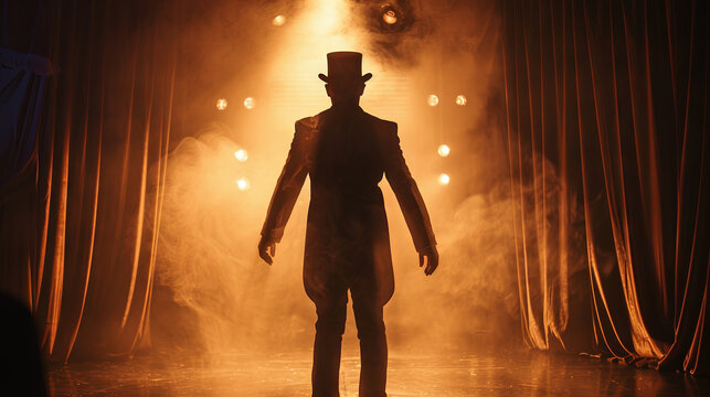 An experienced illusionist performs tricks in the light of smoke